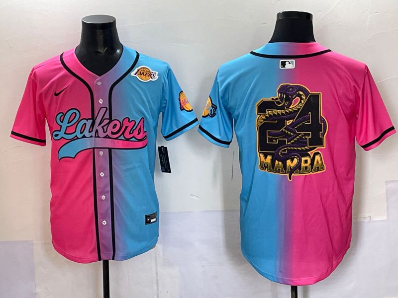 Men 2025 Los Angeles Lakers Blank Blue pink Nike Joint Name NBA Jersey style 5->los angeles lakers->NBA Jersey